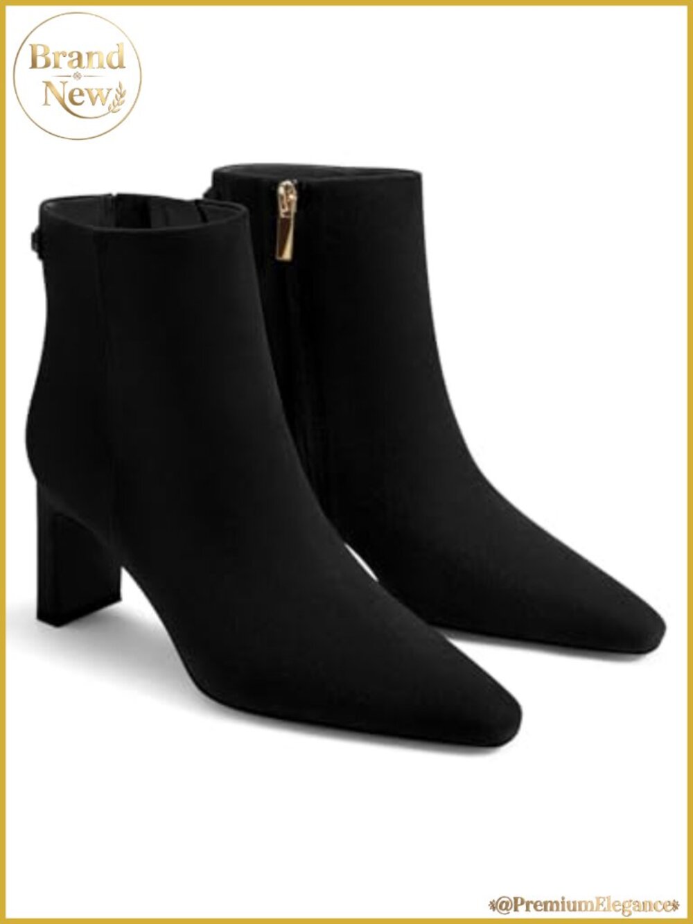 Faux Suede Ankle Boots Chunky Heel Closed Toe Booties Side Zipper Winter Dress